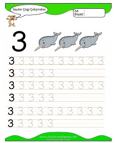 3 Rakamı Çizgi Çalışmaları Çalışma Sayfaları